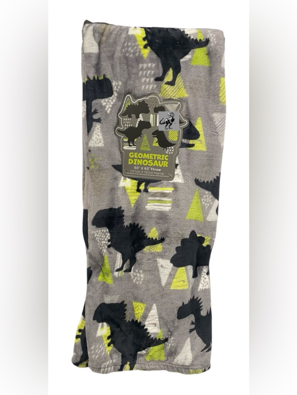 Geometric Dinosaurs Plush Decorative Throw Gray Black Green White 50x60 NEW NWT